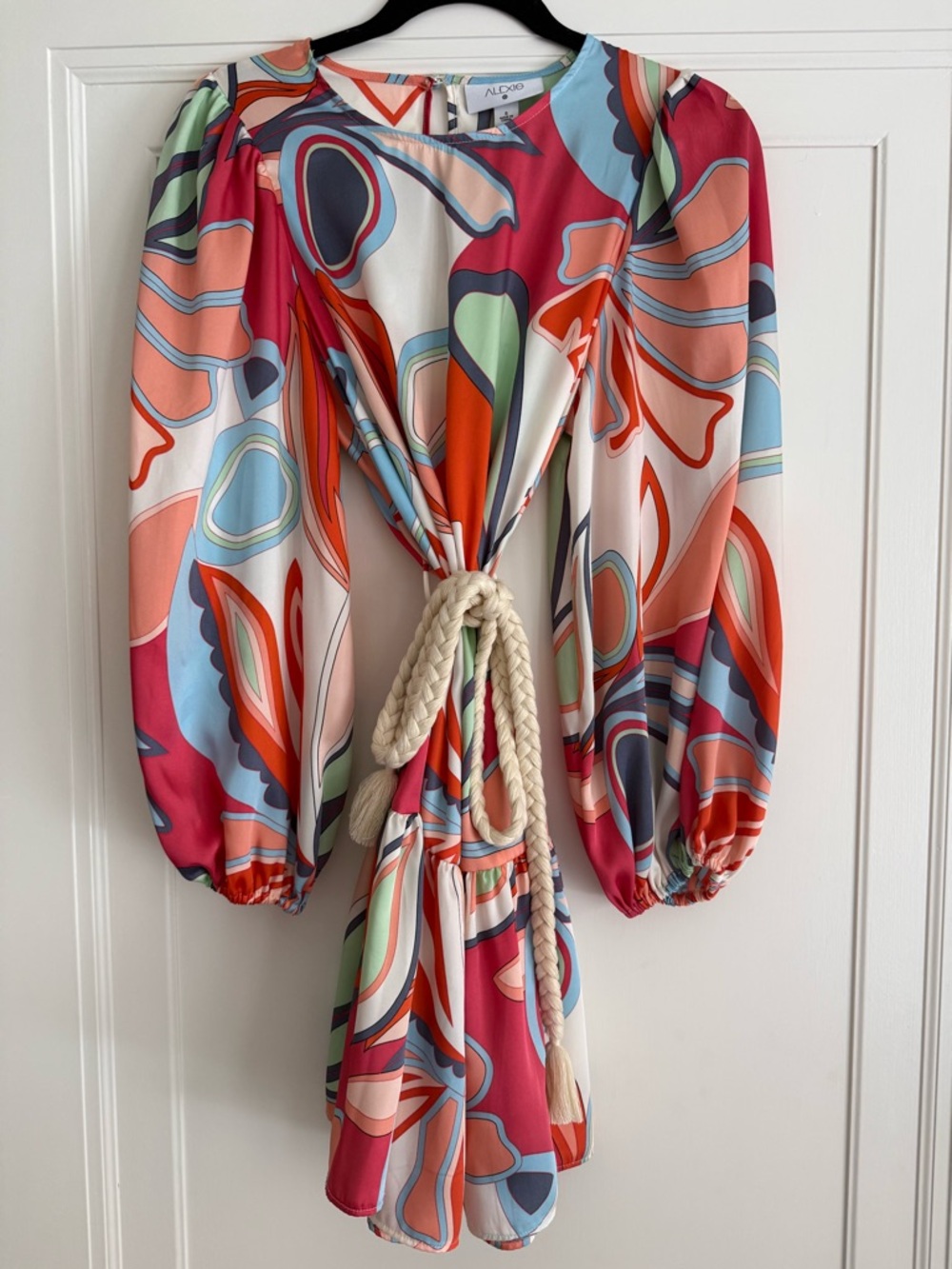 Alexis Multicolor Abstract Print Mini Dress with Rope Tie